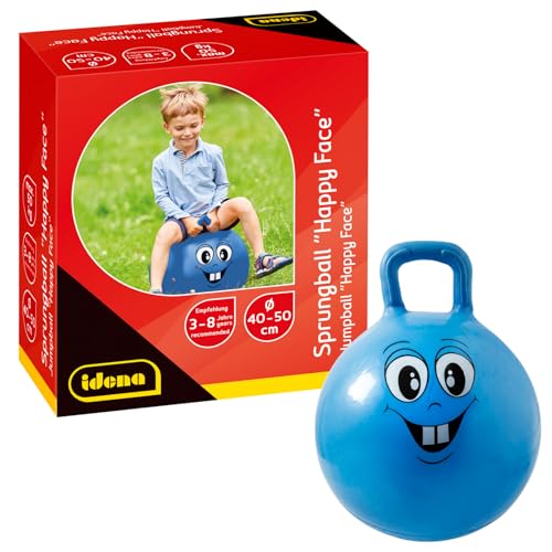 Idena 40094 - Sprungball Happy Face in blau, Durchmesser ca. 45-50 cm,...