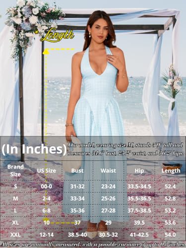 Image of ChiaoLezhee Deep V Neck Dress, Halter Maxi Dresses, Vacation Date Night, Sexy for Women Corset Flowy Wedding Guest Drop Waist