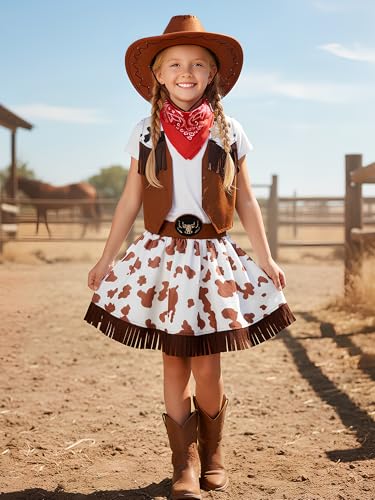 Disfraz de vaquera marrón para niñas con sombrero y bandana miniatura 5