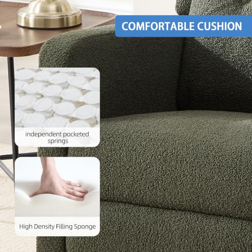 Image of Ketaiyou Power Swivel Rocking Recliner Chair, Electric Rocker Nursery Glider Chair, USB and Type-C Ports, Upholstered Teddy Fabric Reclining Single Sofa Chair for Living Room (Green)