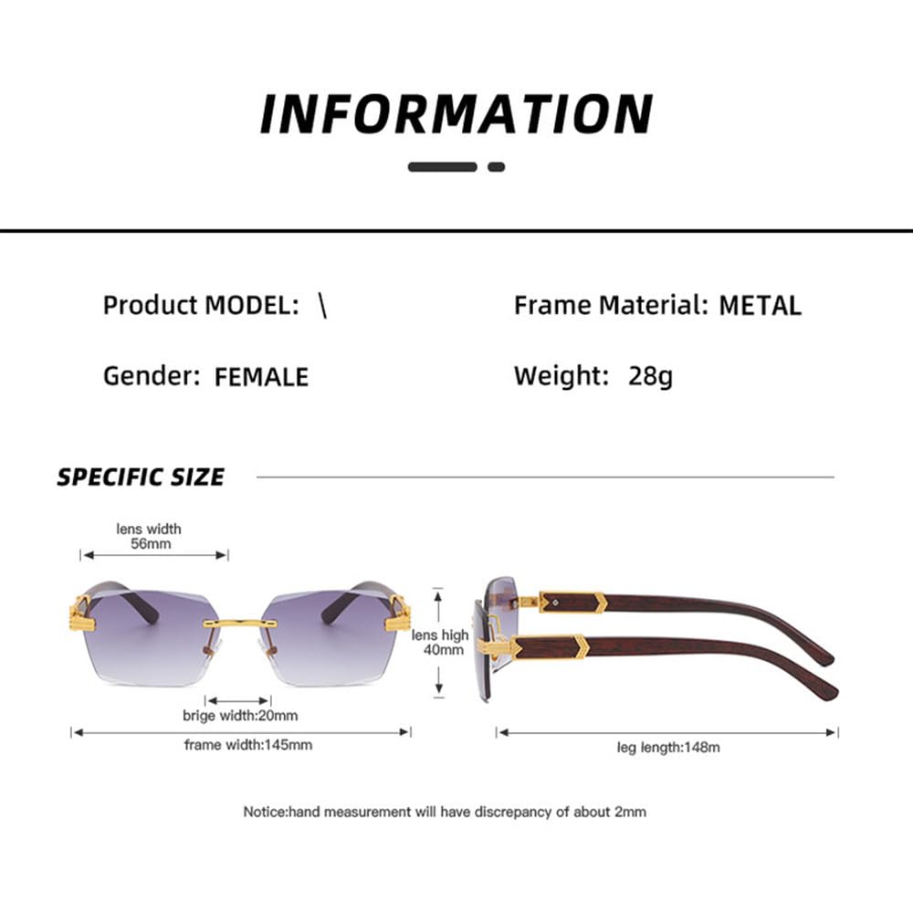Vintage Sonnenbrille mit rahmenlosen Bügeln in Holzoptik, quadratisch, modisch, Farbverlauf, Herren-Sonnenbrille
