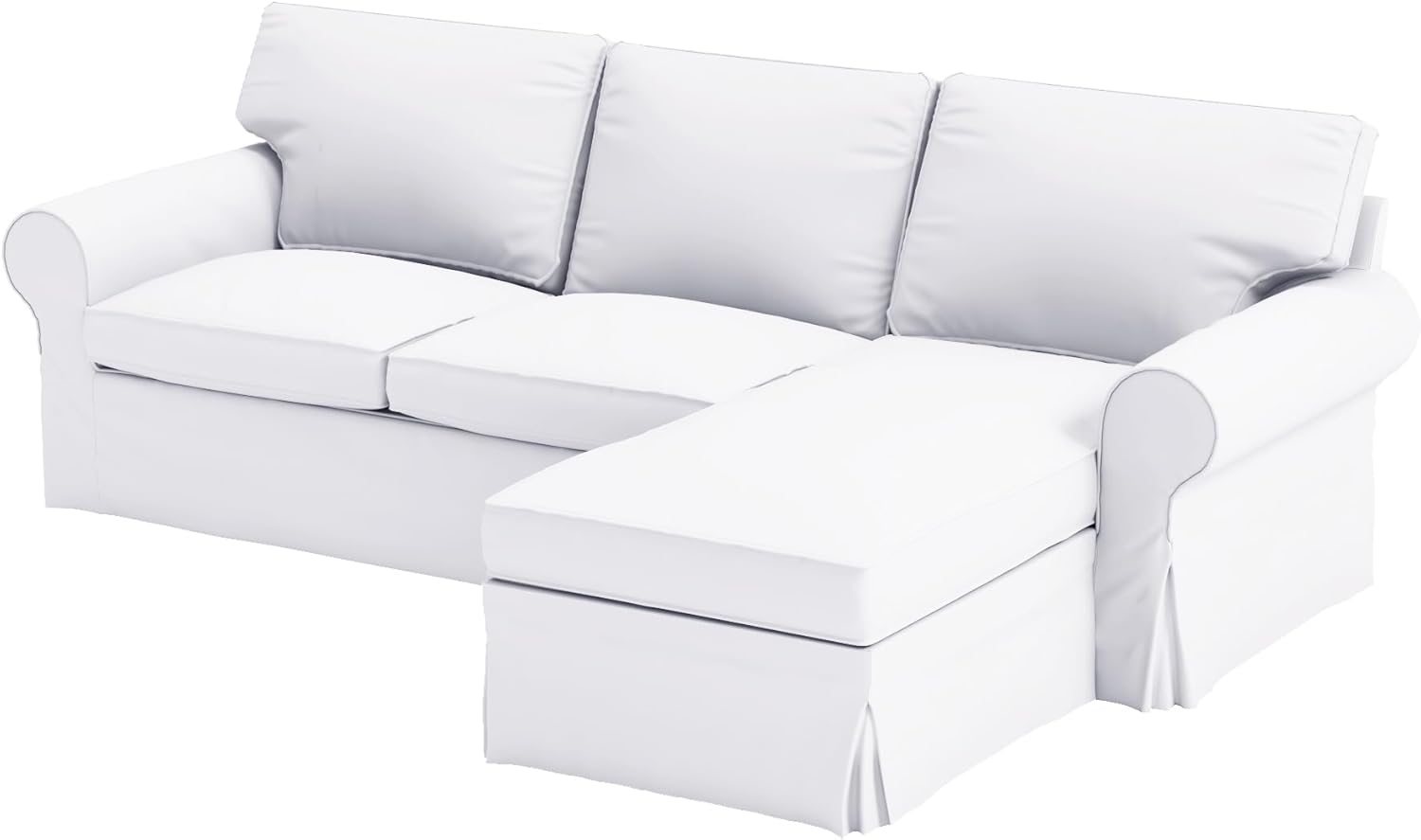 Sofa Cover Only. Dense Cotton Ektorp Loveseat (2 Seater) with Chaise Lounge Cover Replacement is Made Compatible for IKEA Ektorp Sectional 3 Seat (Three) Sofa Slipcover. Cover Only (Cotton White)