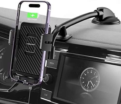 Wireless Car Charger, MOKPR 15W Fast Charging Car Mount Auto-Clamping Car Charger, Dashboard Windshield Phone Holder Compatible with iPhone 14/13/13 Pro/12 pro/12/11/X/8, Samsung S23/S22/S10/S9/S8