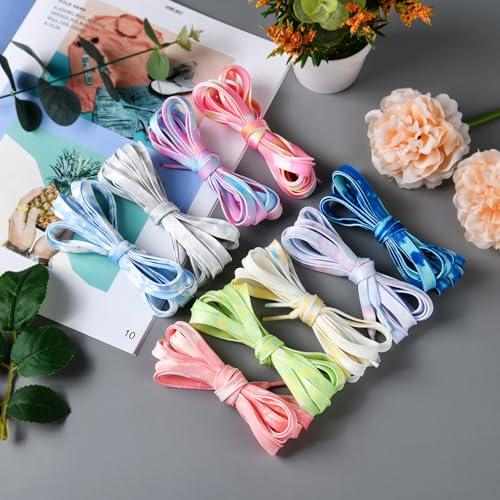 WHQXFDZ 9 Pairs Tie Dye Shoelaces Gradient Colors Shoe Laces in for Tie Dye Sports Shoes Boots Sneakers Skates(54inch)