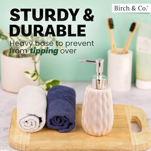 Image of Birch & Co. Ceramic Soap Dispenser For Wash Basin - Handwash Dispenser Bottle - Leak-Proof Design With Silver Glossy BPA-Free Pump, Velo, White,Soapdispenser Velo White