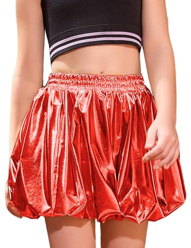 Image of Perfashion Girls Bubble Skirt Metallic Puff Balloon Cute Mini Skorts Dance Outfits with Shorts 4-13Y