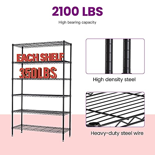 Fdw 48"L×18"W×82"H Wire Shelving Unit Storage Cart Metal Shelf Rolling Utility Cart 2100Lbs Capacity With 6 Tier Casters Adjustable Layer Rack Strong Steel For Restaurant Garage Pantry Kitchen,Black #TOP3