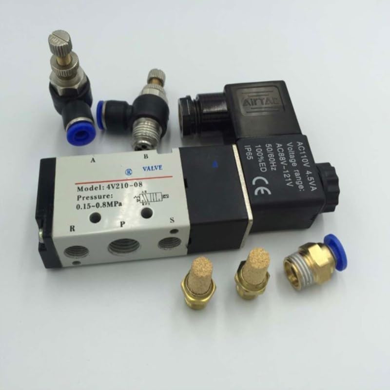 Pneumatyczny zawór elektromagnetyczny, zawór magnetyczny gazu i powietrza 5-drożny, 2 pozycje, 12 V, 24 V, 110 V, 220 V, wąż 8 mm, szybkie połączenie (6 mm, AC24V)