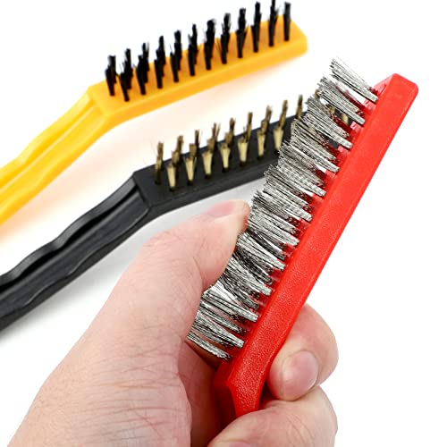 Image of Wire Brush Set,6 Pack Stainless Steel Wire Brush Scratch Brushes Set with Curved Handle Grip for Deep Cleaning Welding Slag Rust and Dust