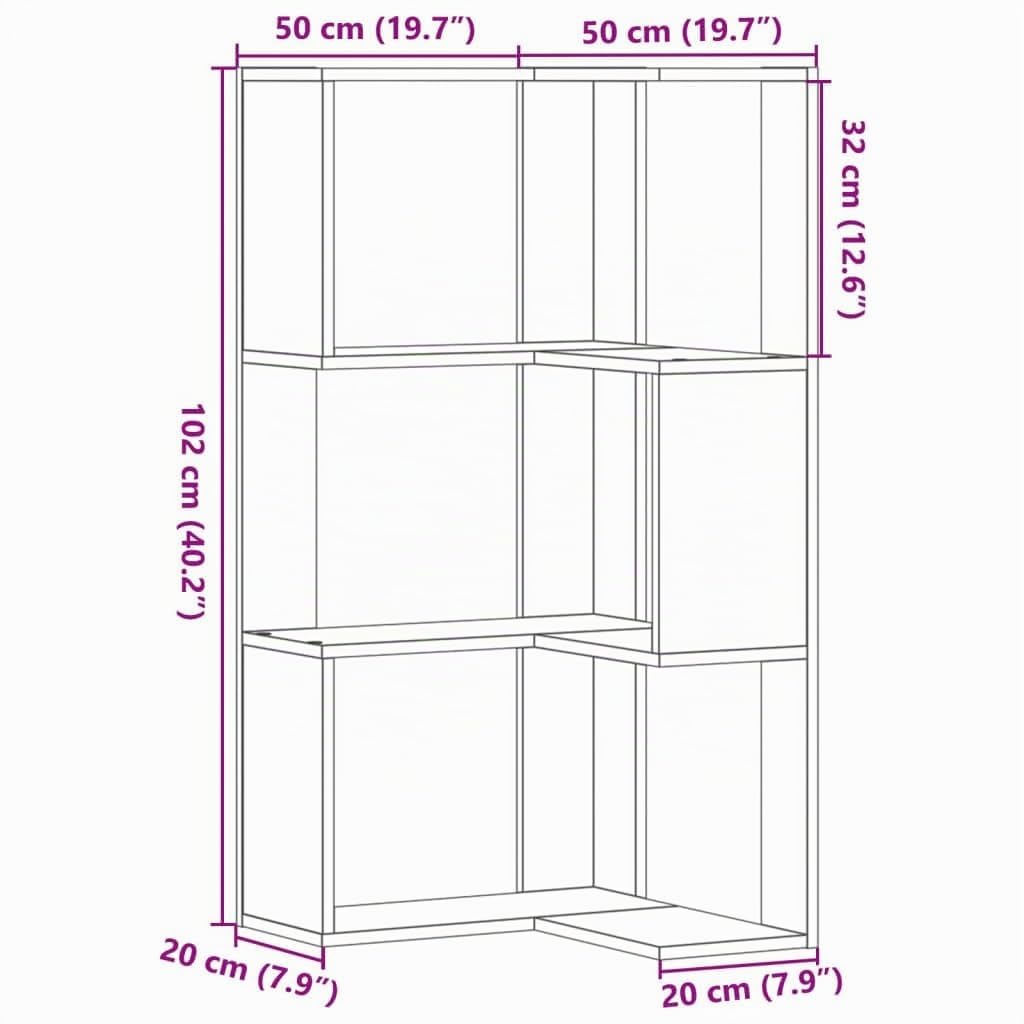 vidaXL Libreria angolare a 3 livelli, grigio cemento legno di ingegneria, scaffale a libri angolari, vetrina angolare, armadio ad angolo