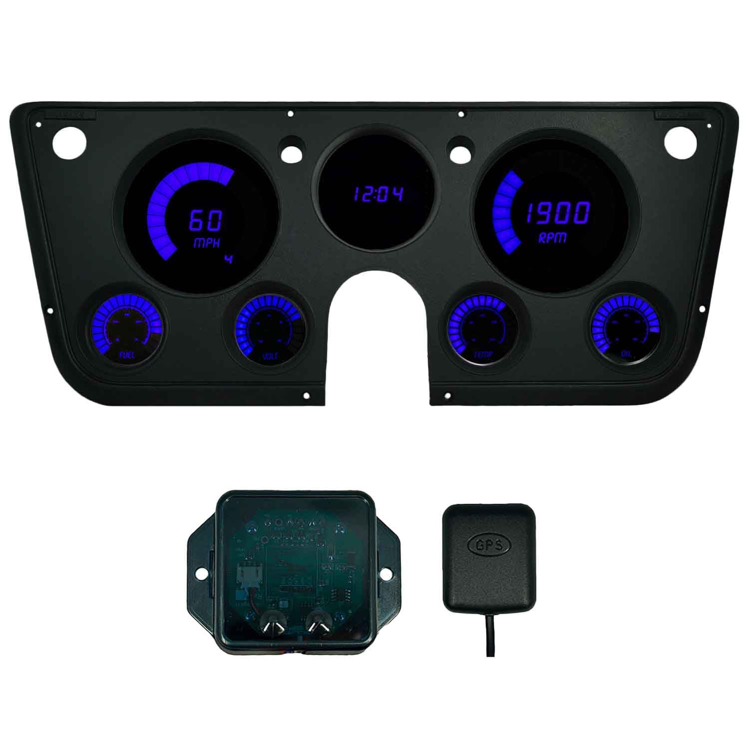 1967-1972 Chevy GM Truck LED Bargraph Gauge Cluster Panel – LEDs, GPS Speedometer, Oil Pressure & Temp Senders Included – Direct Fit Dash Replacement (Blue)