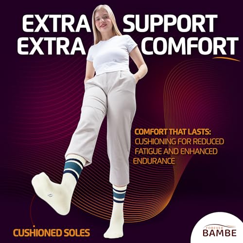 Striped Retro Crew Socks for Women - Pair of 5 Triple Striped Socks with Terry Cushioned Sole4