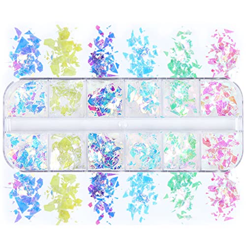 Iridescent Glitter Nail Art Sequins, Holographic 3D Irregular Ultra Thin Nail Art Glitter Flakes Design, Shiny Mermaid Transparent Nail Glitter Slices Supplies For Women Girls Manicure Decorations #TOP5