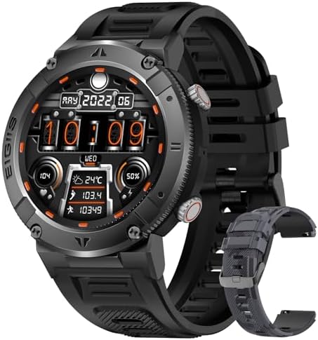 WitUser Military Smart Watch for Men 1.32” HD Rugged Smart Watch (Answer/Make Calls) Fitness Tracker Watch with Heart Rate Sleep Monitor Pedometer Tactical Smartwatch for iPhone Android Phones