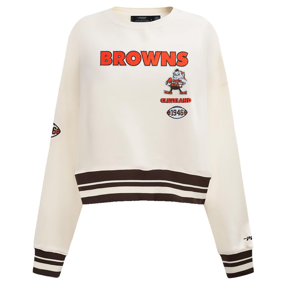 Pro Standard Womens NFL Cleveland Browns Retro Classics Crewneck Sweatshirt Eggshell/Brown L