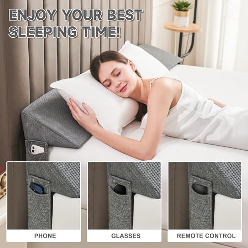 Image of IFNOW Queen Size(60 inchx6 inchx10 inch) Bed Wedge Pillow for Headboard, Mattress Gap Filler(0-8 inch), Bed Wedge for Gap Between Your Headboard and Mattress Dark Grey (Pack of 2)