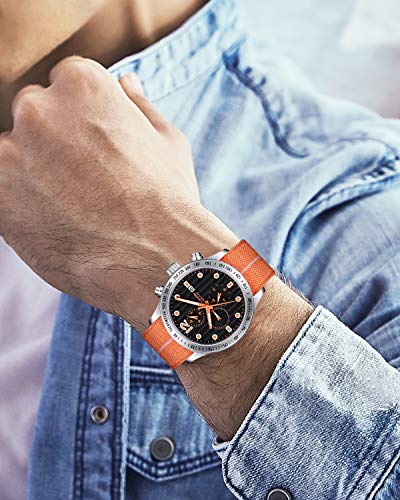 Image of BINLUN Elastic Nylon Watch Band 18mm 20mm 22mm Marine Nationale Fabric Military Parachute Replacement Watch Strap Men Women Silver & Black Buckle - Upgraded Hook-and-Loop Buckle