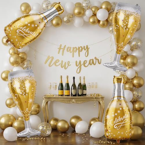 Image of 4PCS Champagne Balloons, Gold Champagne Bottle Balloons and Champagne Glass Helium Foil Balloon for Birthday Bachelorette Engagement Wedding Bridal Shower Graduation Anniversary Party Decorations