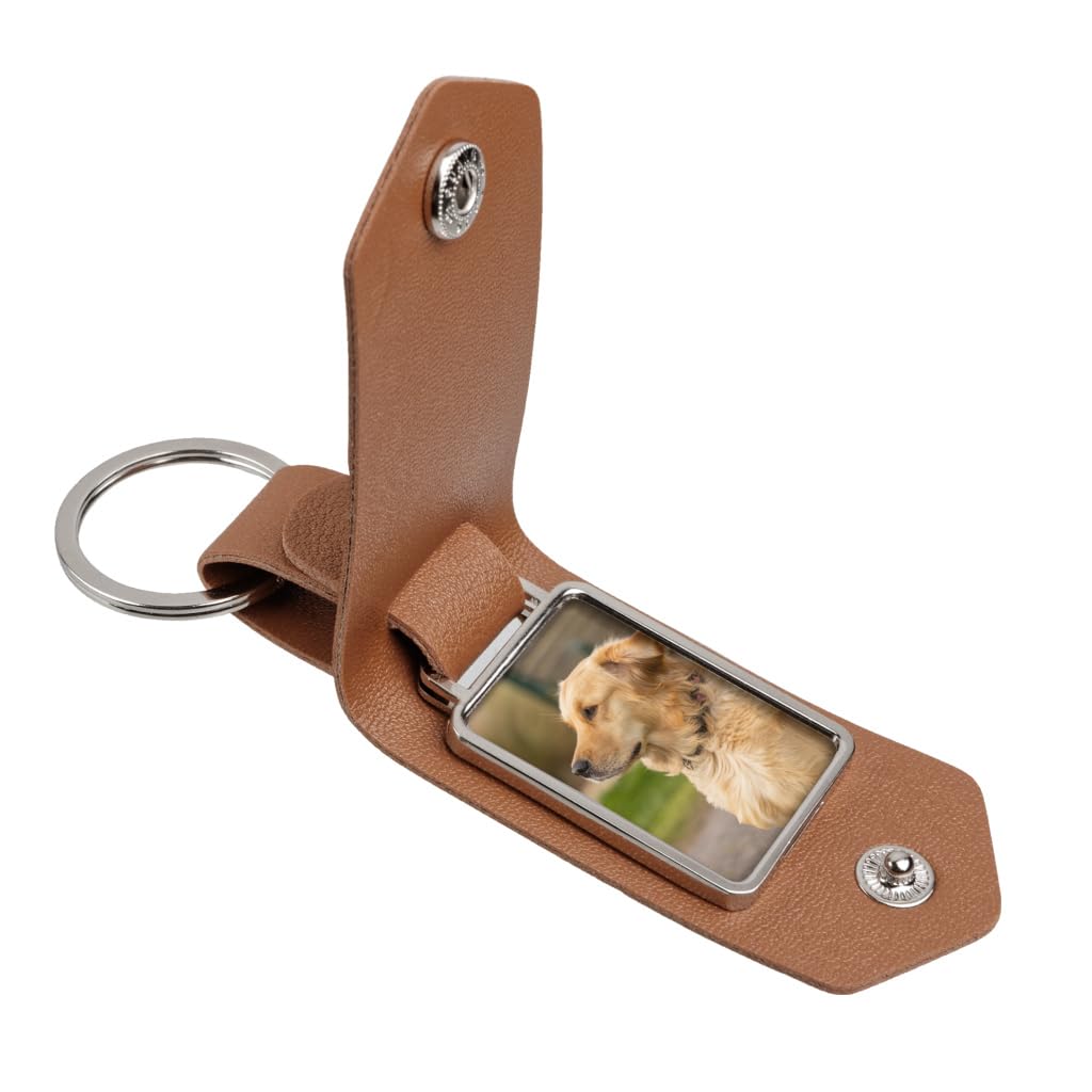 Harts Unisex Silver Pu Tan Leather Blank Photo Fob Keyring Picture Keychain Frame Diy Key Ring Holder
