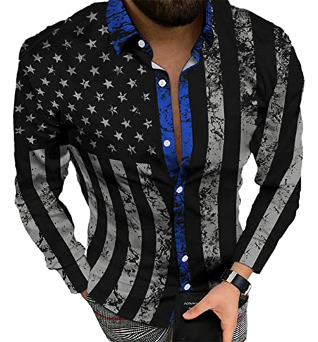 american flag long sleeve dress shirt Fashion Button Up Shirt American Flag Print pattern Long Sleeve Casual Shirt