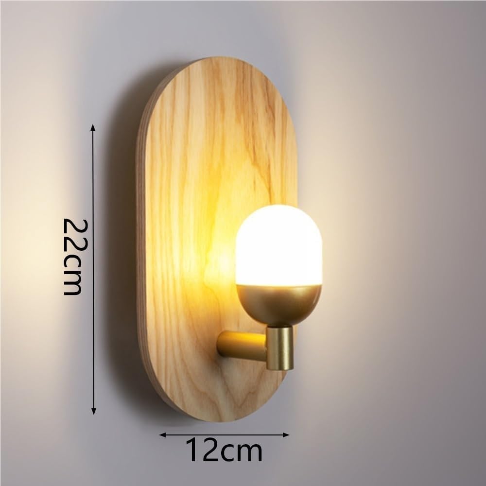 Wall Sconce Oval Solid Wood Acrylic Shade 3 Color Dimmable Modern Minimalist Ambient Accent Lighting for Bedroom Bedside Living Room Study Hallway Balcony