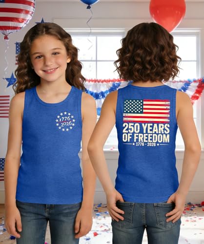Image of Ithalt Girls 4th of July Tank Top for Kids Boys USA Patriotic Shirt American Flag Tshirt Red White and Blue Sleeveless