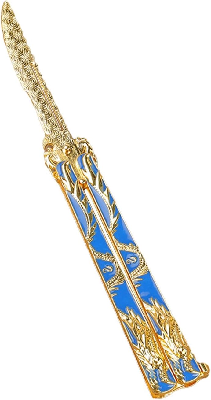 CLUB BOLLYWOOD®Butterfly Portable Trainning Practice Sturdy for Home Beginner Camping Blue Golden|Collectibles | Swords & Blades | Collectible Folding |1X Butterfly