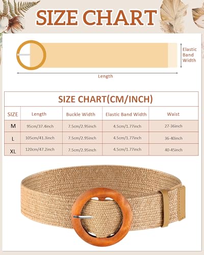 Image of WILLBOND 4 Pcs Women's Elastic Raffia Woven Belt, Boho Rattan Buckle Stretch Straw Wide Waist Belt for Dresses Jeans Pants