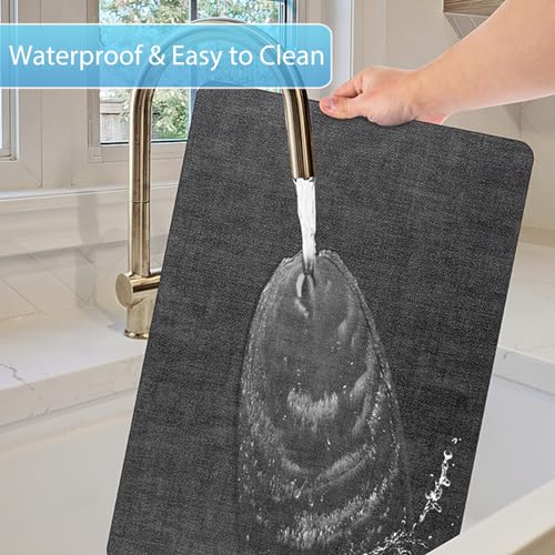 Placemats Set of 8 Washable, Heat Resistant Table Placemats Wipeable Faux Leather Place Mats Non Slip, Waterproof Square Table Mats for Indoor Outdoor, Charcoal Gray