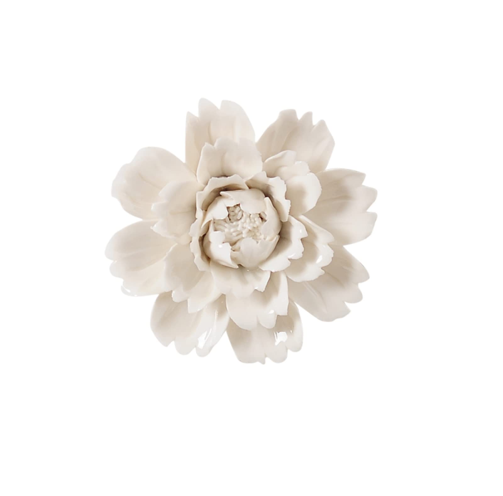 Art mural en céramique : pivoine blanche 3D sculptée main pour salon élégant