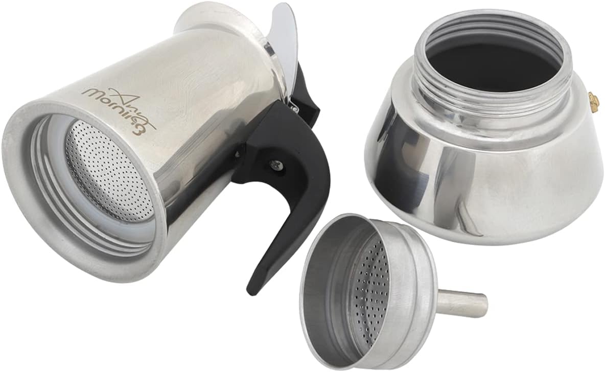 Any Morning Stainless Steel Stovetop Espresso Maker - Italian Moka Pot for Home & Camping - Compact Cafetera with Filter - Perfect Coffee Percolator for Travel 10 Oz 6-Cup Capacity