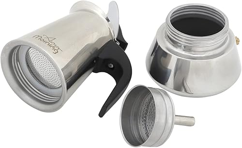 Miniatura 7 de Any Morning Cafetera de acero inoxidable para estufa de café expreso, olla italiana para el hogar y camping, cafetera compacta con filtro, perfecta