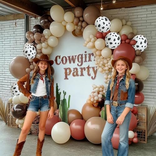 Image of Western Balloon Garland Double Stuffed Dusty Pink Brown Sand White Nude Balloon Arch Kit for Western Baby Shower Cowboy Cowgirl Birthday Boho Party Decorations