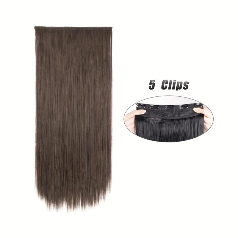 Image of 24 inch Heat Resistant Clip In Synthetic Straight Hair Extensions - Synthetic Hair Extension /Ponytail Long Braided Ponytail With Elastic Hair Ties Synthetic Hair Extensions (Style 8)