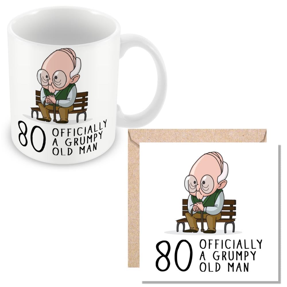 MUGGZ 80th Birthday Gift for Grumpy Old Man - Mug & Card - Giftset - Made in The UK