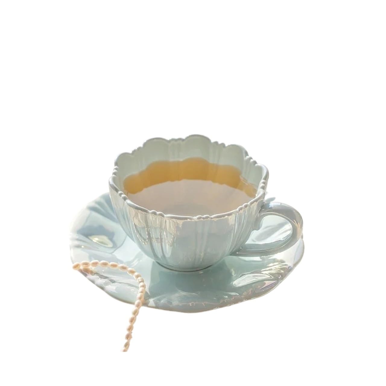 Duże ceramiczne kubki do kawy, Kubek do kawy i spodek wielokolorowy 240 ml(Roze)