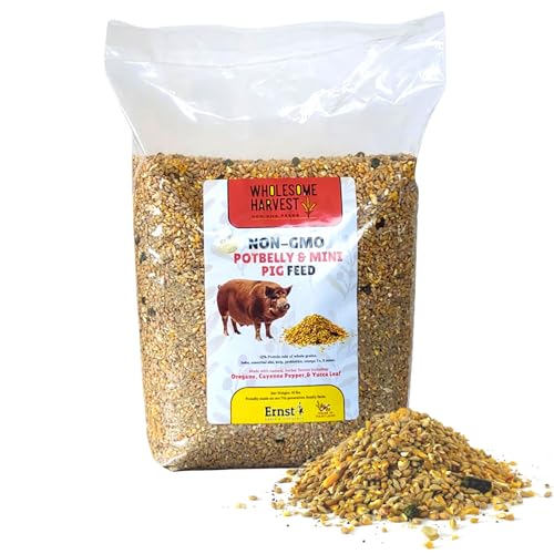 Wholesome Harvest All-Grain Non-GMO Potbelly & Mini Pig Feed - 12% Protein for Mature Pigs - Fortified with Vitamins A D E Minerals and Kelp - 10 lb Bag