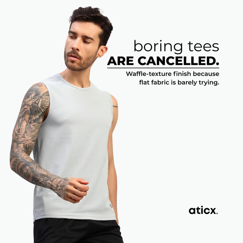 Image of ATICX Men's Slim Fit Sleeveless Sports T-Shirt - Gym Vest, Quick Dry Breathable Training Tank Top for Workout, Running, Cycling, Badminton, Basketball & Swimming Training Wear