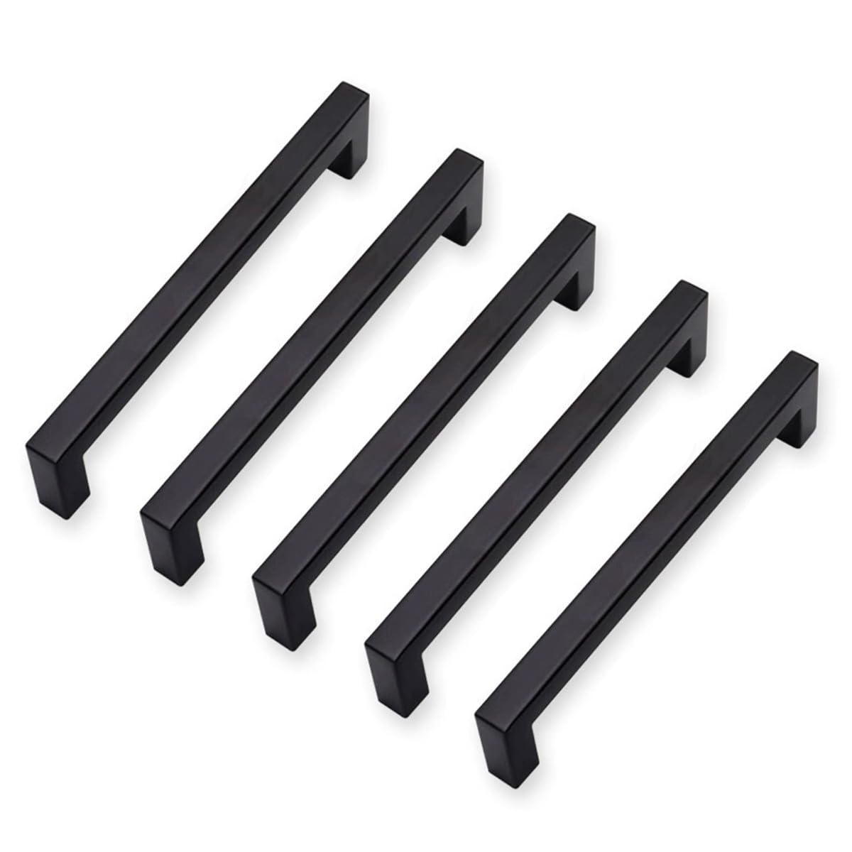 Wszgrjdm 5Pcs 2/ Stainless Steel Cabinet Handles, Black Square Drawer Pulls Cupboard Bar Handles(64/76/96/128/160/192/224/256/288/320Mm)
