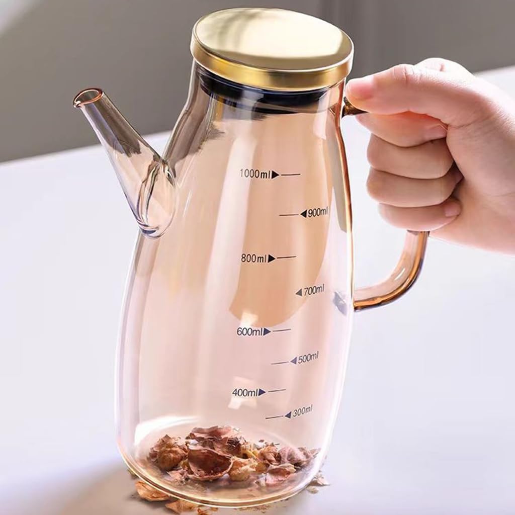 Botella dispensadora de aceite de vidrio, Botellas dispensadoras de aceite y vinagre de vidrio, paquete de 2, tapa de acero inoxidable, medidas, varios tamaños: 600 ml, 800 ml, 1000 ml(1000ML)