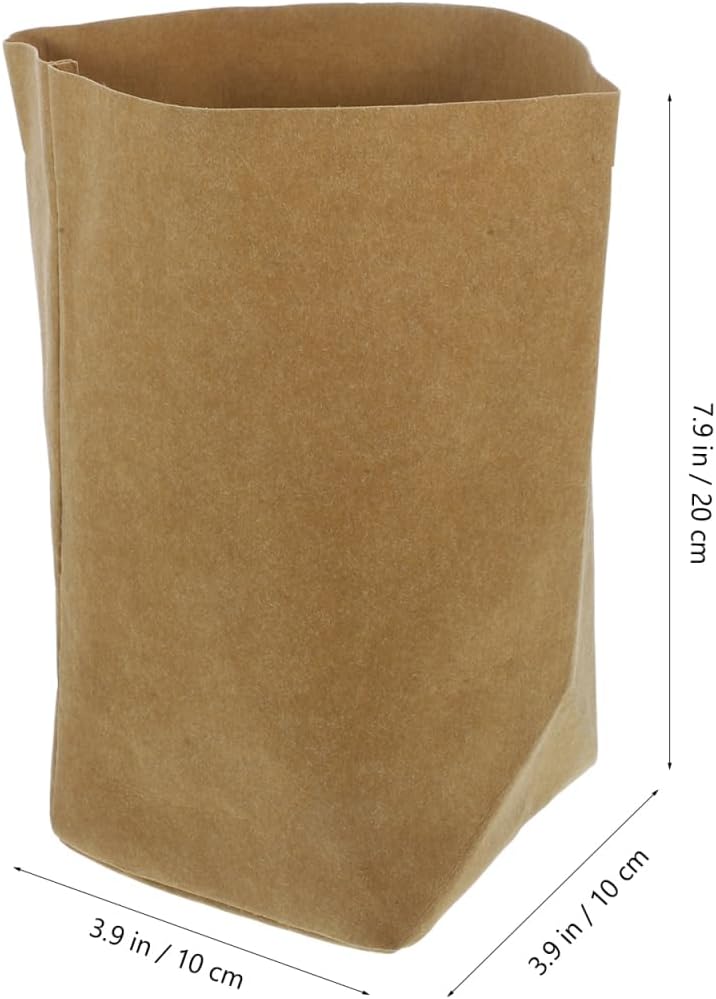 Cabilock Washable Kraft Paper Bag Organizer, Storage Container Flower Pot Cover Decorative Kraft Paper Container for Toys and Sundries 3.93X3.93X7.87 Inches