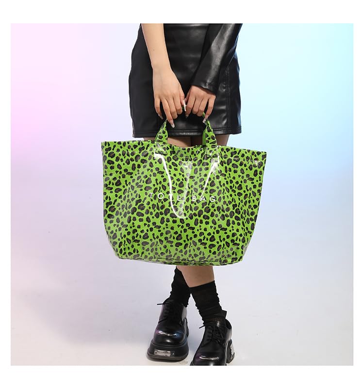 Image of Large Tote Bags for Women PVC Clear Totes Bag Plastic Carry All Bag Kraft Paper Shoulder Handbag Hobo for Work Travel