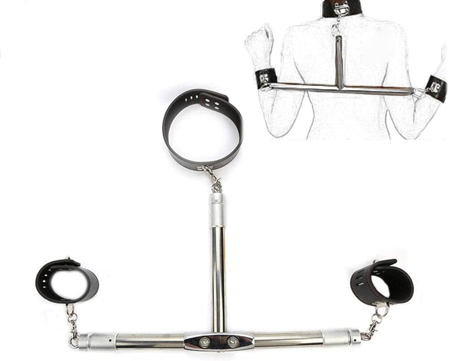 Edelstahl Bondage Erotik Set für Paare, Slave Fetisch Restraint Spreizstange mit Einstellbare Kragen/Halsbänder und Handfesseln Sexspiele Fetisch Sexspielzeug für Frauen Mann,Silber,paare