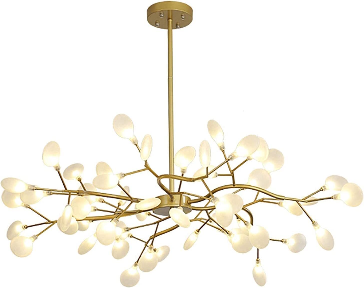 LYMSXAZOU Nordic Style Fireflies Chandeliers Led Branch Pendant Light Adjustable Hanging Lamp Ceiling Fixture with Glass Shade for Living Room Restaurant Loft Bar Farmhouse (Color : White Glass,