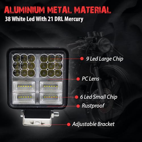 Image of Square 38 White LED wtih 21 Blue DRL Mercury Light Fog Light Waterproof Lamp Offroad Driving Work Light for Car, Truck /Pickup, Jeep, SUV, ATV and UTV Motorcycle 12V LED Lights (2 PCS)