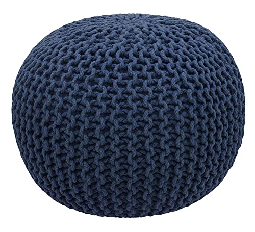 Safunooza Designs Hand Knitted Heavy Cotton Rope Beans Filled Round Oval Pouf Pouffe - Light Blue Colour - Pack of 01 - Designed for Living Room Sitting, Foot Rest, Stool in