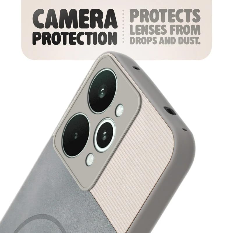 Image of Bintage case Macc-Safe Design Hard Light Weight Back Case | Soft Border Camera Protect | Dual PU Leather Finish Back Cover Compatible for Realme 15 Pro 5G - White & Grey