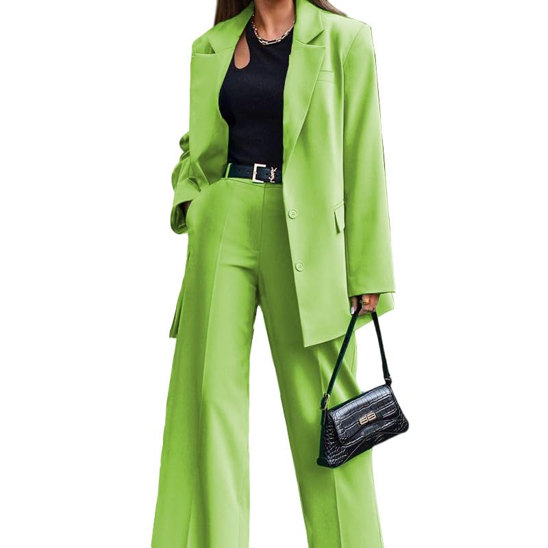 Melliflo Womens Business Casual Suits Oversized Button Blazer Jacket and Hight Waist Wide Leg Pant 2 Piece Set