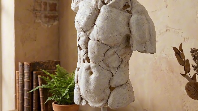 Escultura de torso masculino en resina, 25 pulgadas, blanca miniatura 7
