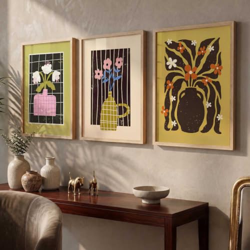 Image of kotart Boho Art Home Decoration Painting | Aesthetic Paintings With Frame For Living Room Bed Room Hotel Wall Decor Digital Reprint Set of 3 (14x20 Inch)
